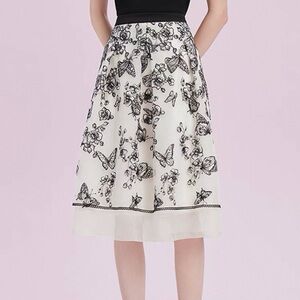Black and White Embroidered Butterfly and Flowers Skirt with Sequins Details